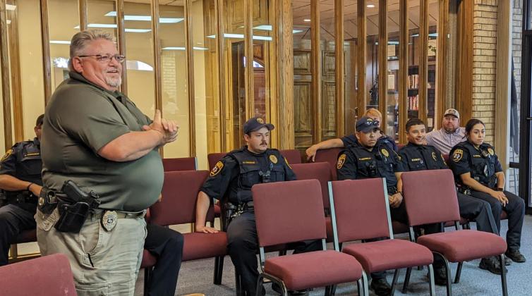 This month, three recent South Plains Law Enforcement Academy graduates joined the Seminole Police Department. They were formally introduced to the Seminole City Council during the June 27 meeting. Attending with the recent hires were Police Chief Bernie Kraft and several seasoned police officers who are helping the newbies transition into the local police department. (Sentinel photo)